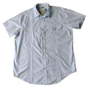 Anchor Blue Button-Up Shirt Men's XL Short‎ Sleeve  Blue Pockets Guayabera Style